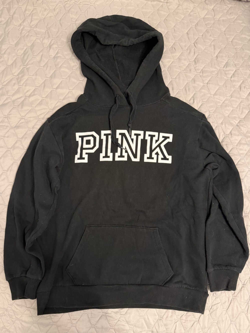 PINK Victoria's Secret Black Hoodie with White Logo - XS